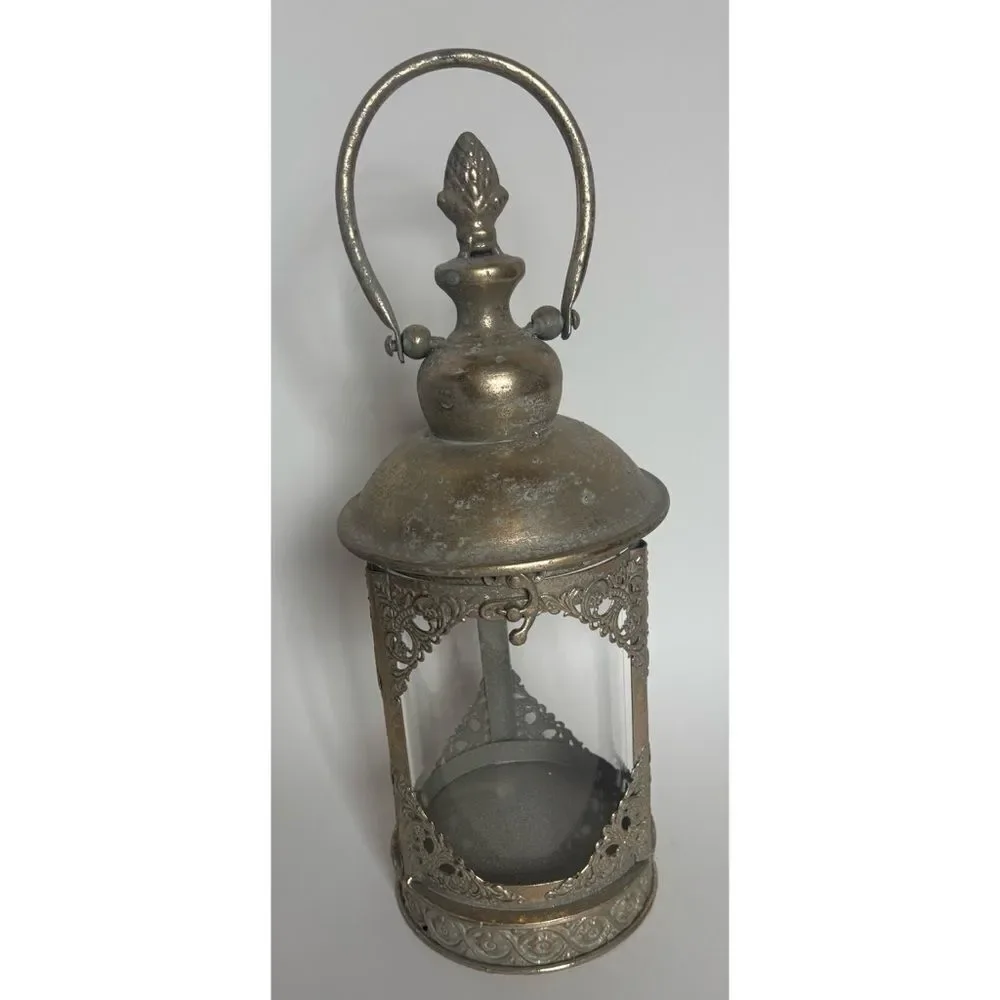 Vintage Decorative  Round Antique Gold Metal & Glass 16